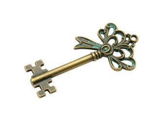 Ornate antique key PNG isolated on transparent background, vintage style golden skeleton key for design and decoration