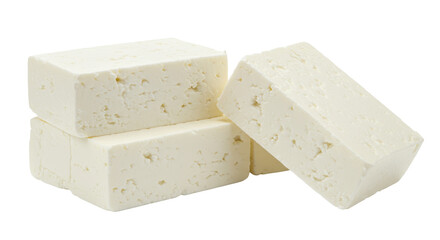 Fresh feta cheese blocks isolated, traditional Greek dairy product made from sheep s milk for salads and Mediterranean cuisine