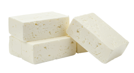 Fresh feta cheese blocks isolated, traditional Greek dairy product made from sheep s milk for salads and Mediterranean cuisine