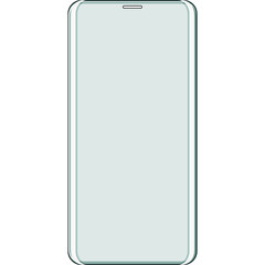 Minimalist outline of a modern smartphone with a clean light blue screen and thin dark blue border isolated on a transparent background depicting technology and communication