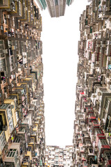 Obraz premium Yick Fat Building, Quarry Bay, Hong Kong. Residential area in old apartment with windows