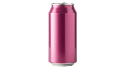 Tall pink aluminum can isolated on white, blank slim soda or beer container for branding and product mockups