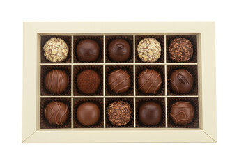 Assorted chocolate truffles in a box, isolated gourmet sweets for Valentine s Day and special occasions