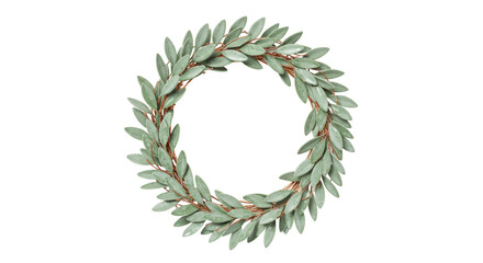 Sage green leaf wreath PNG isolated on transparent background, decorative foliage circle for festive design © Freya