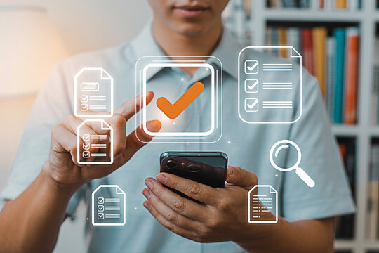 Document management system app for online checklist and digital workflow automation on smartphone screen