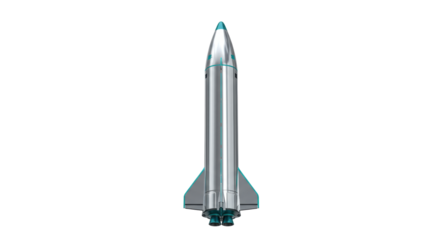 Silver space rocket isolated PNG, futuristic spacecraft with teal accents on transparent background for science and technology concepts