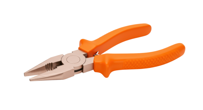 Orange handled pliers isolated on transparent background, hand tool for gripping and cutting wires PNG