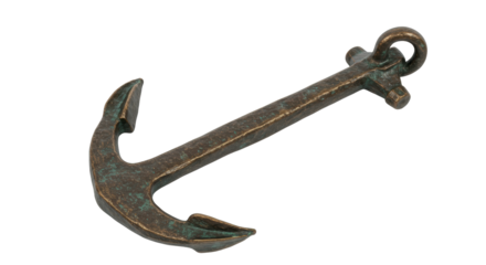 Bronze anchor isolated on transparent background, nautical symbol for maritime and seafaring themes