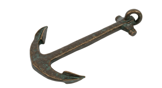 Bronze anchor isolated on transparent background, nautical symbol for maritime and seafaring themes
