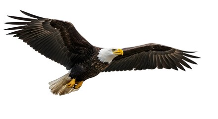 Fototapeta premium Bald eagle in mid-flight, isolated on transparent cutout background