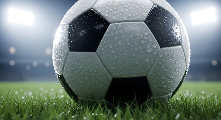 Soccer Ball on Grass Under Stadium Lights