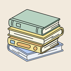 Stack of colorful hardcover books with casual tilt on soft background, perfect for education, reading, school projects, and academic themed designs.