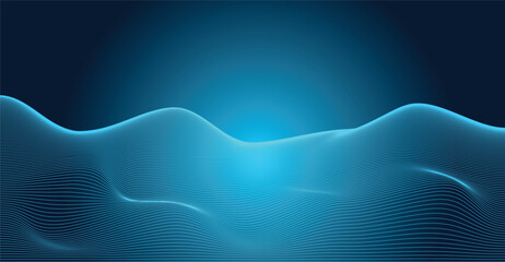 Abstract Futuristic AI Data Blue Wavy Lines Background with Gradient Lighting Effect.