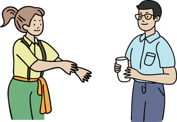 카페 점원과 손님 일러스트 세트