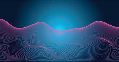 Abstract Futuristic AI Data Glowing Wave Pattern on Gradient Blue Background.