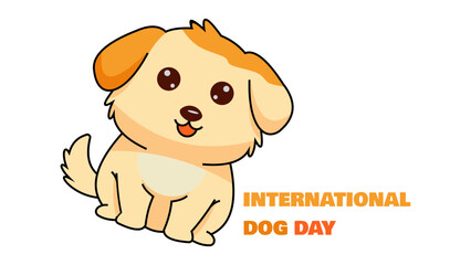 Happy brown dog with big eyes and International Dog Day text on white background, perfect for pet themes, kids content, celebration, and cute branding.