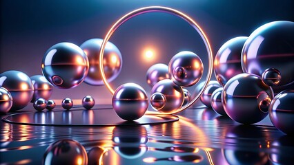 Metallic Spheres and Neon Ring