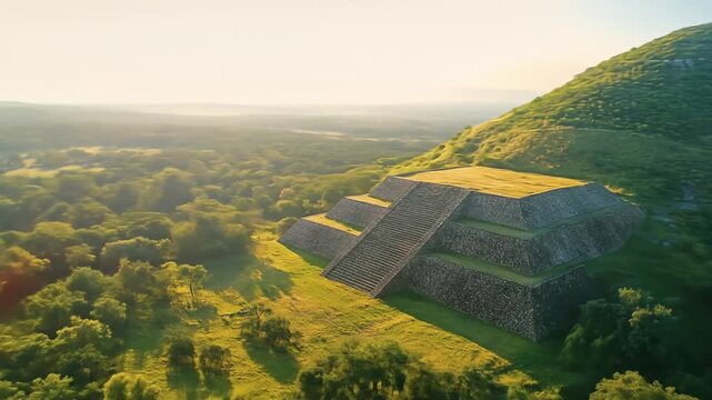 Aerial view of the Great Pyramid of Cholula, ancient Aztec temple in Puebla, Mexico
