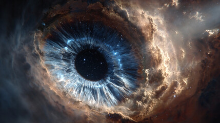 Cosmic view of a galactic eye surrounded by cosmic clouds