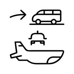 Transportation icons featuring van, car, and airplane