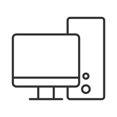 Computer icon in line design. computer, device, technology, work, digital, connection, communication on white background vector. Computer editable stroke icon