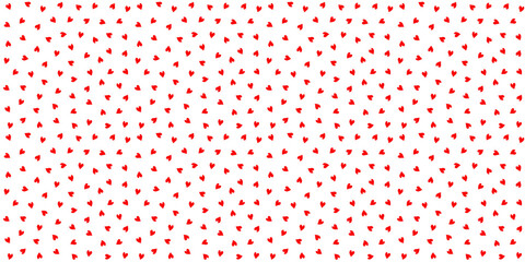 Dense seamless pattern with tiny red hearts randomly scattered on clean background. Cute romantic texture for Valentines Day fabric, gift wrapping paper, scrapbook background, or love card design. EPS