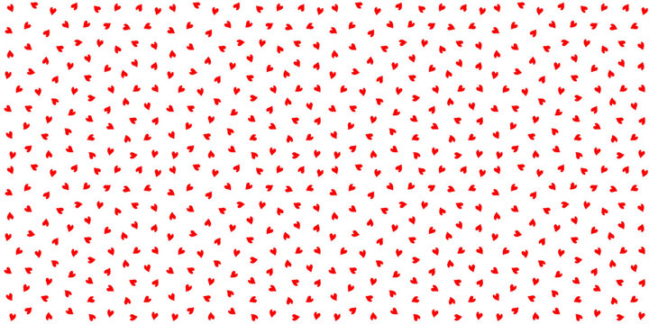 Dense seamless pattern with tiny red hearts randomly scattered on clean background. Cute romantic texture for Valentines Day fabric, gift wrapping paper, scrapbook background, or love card design. EPS