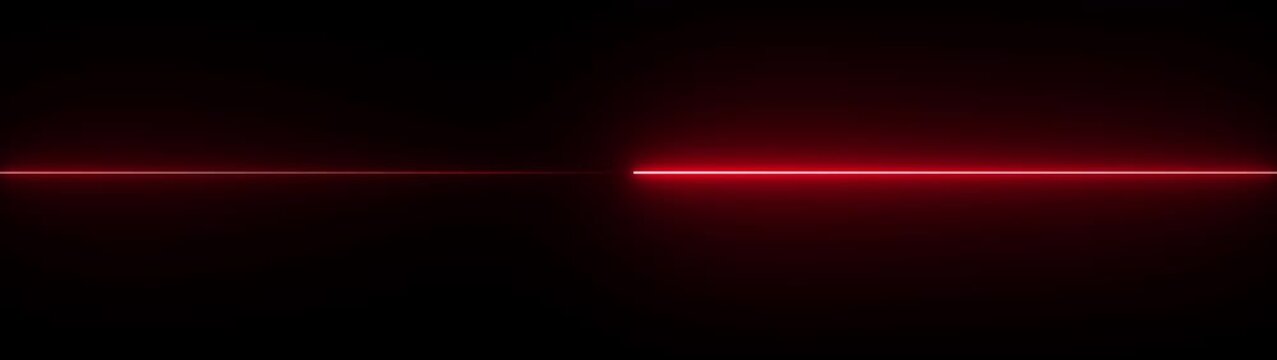 Abstract horizontal glowing bright red line on a dark background with subtle reflection clean color