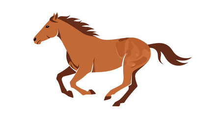 Brown horse illustration in a galloping motion on a white background