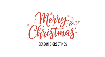 Elegant handwritten Merry Christmas calligraphy with festive holly and snowflake accents, perfect for holiday season's greetings cards and banners
