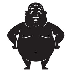 Happy Overweight Man Cartoon Silhouette with Hands on Hips and Big Belly