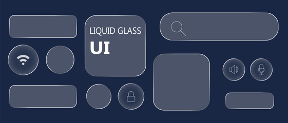 Liquid glass effect smartphone ui design for control center with various buttons. editable vector design.