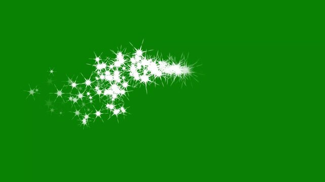 Dazzling glowing stars, magical twinkling sparkles, white glitter burst animation with alpha channel, luxury festive night sky overlay on a green screen background loop in high-quality 4K.