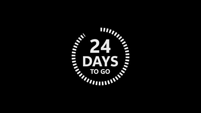 White text countdown timer showing 24 days to go on a black background with a circular progress indicator