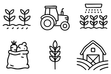 Agro icon set, hand drawn, doodle style. Vector stock illustration