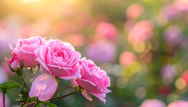Pink roses in sunlight - Powered by Adobe