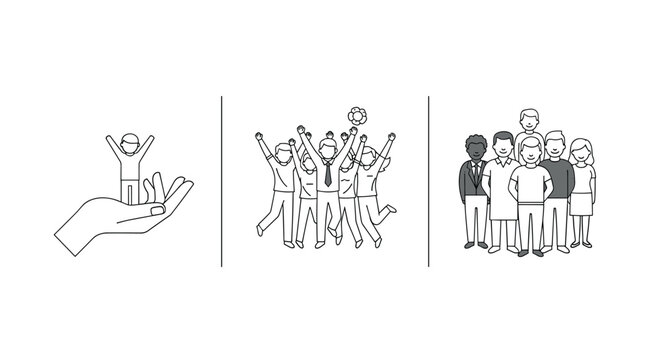 Celebrating team unity and inclusive leadership in linear black and white art