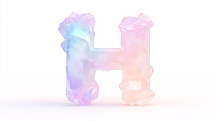 Holographic letter h with floating blobs on isolated background for modern art and design