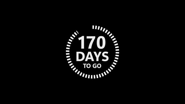 White text 170 DAYSTOGO with circular progress indicator on a solid black background 170 days to go