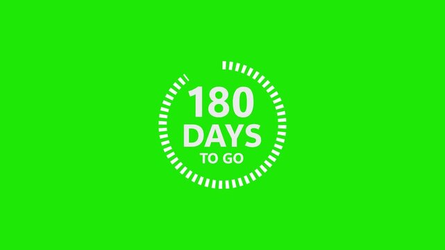 White 180 Days To Go Countdown Timer Graphic With Segmented Arc On Bright Green Background image photo