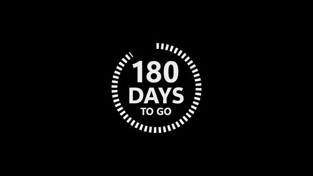 White 180 Days To Go Countdown Timer Graphic With Segmented Arc On Black Background image photo