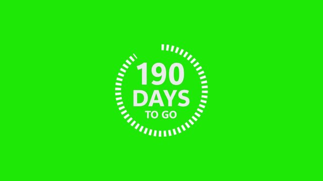 White 190 Days To Go Countdown Timer Graphic With Segmented Arc On Bright Green Background image photo
