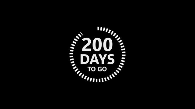 White 200 Days To Go Countdown Timer Graphic With Segmented Arc On Black Background image photo