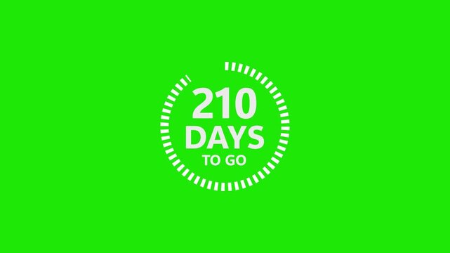 White text 210 DAYSTOGO with a circular progress indicator on a bright green background 210 days to go