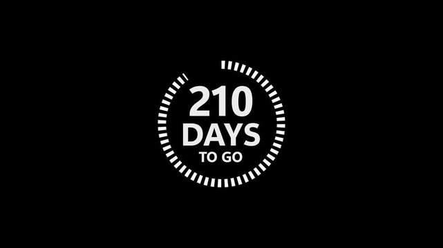 White text 210 DAYSTOGO with a circular progress indicator on a black background 210 days to go