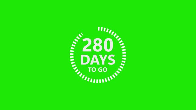 White text countdown 280 days to go on bright green background with circular progress bar timer time