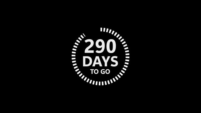 White text countdown 290 days to go on black background with circular progress bar timer time