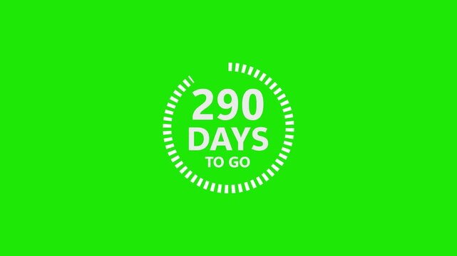 White text countdown 290 days to go on bright green background with circular progress bar timer time