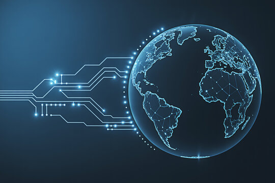 Global technology network connection world map digital earth communication system abstract background - Powered by Adobe