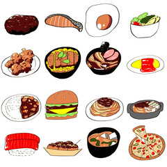 様々な料理のシンプルなイラストのセット